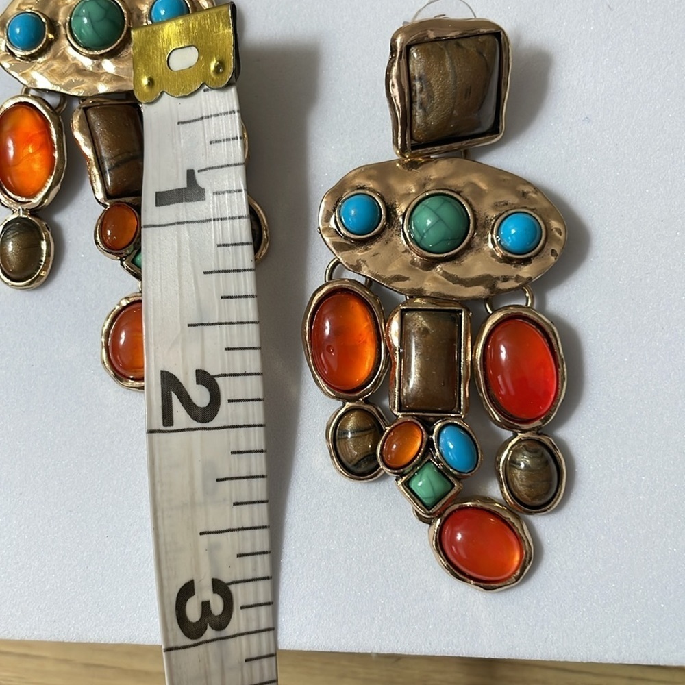 Stone Multicolored Bohemian Drop Earrings - Picture 10 of 13